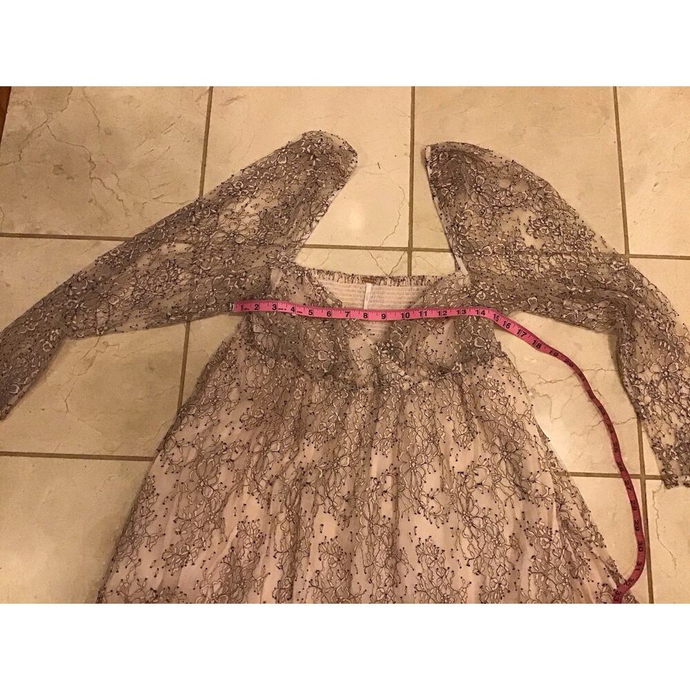 Free People Heavenly Lace Babydoll Tunic Mini Dress SzL Ethereal Dainty Coquette - Picture 7 of 12